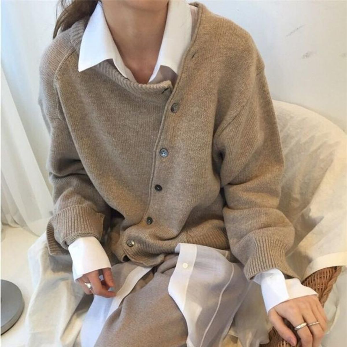 Women's Button-Up Jumper Long Sleeve Knit Relaxed Casual Everyday