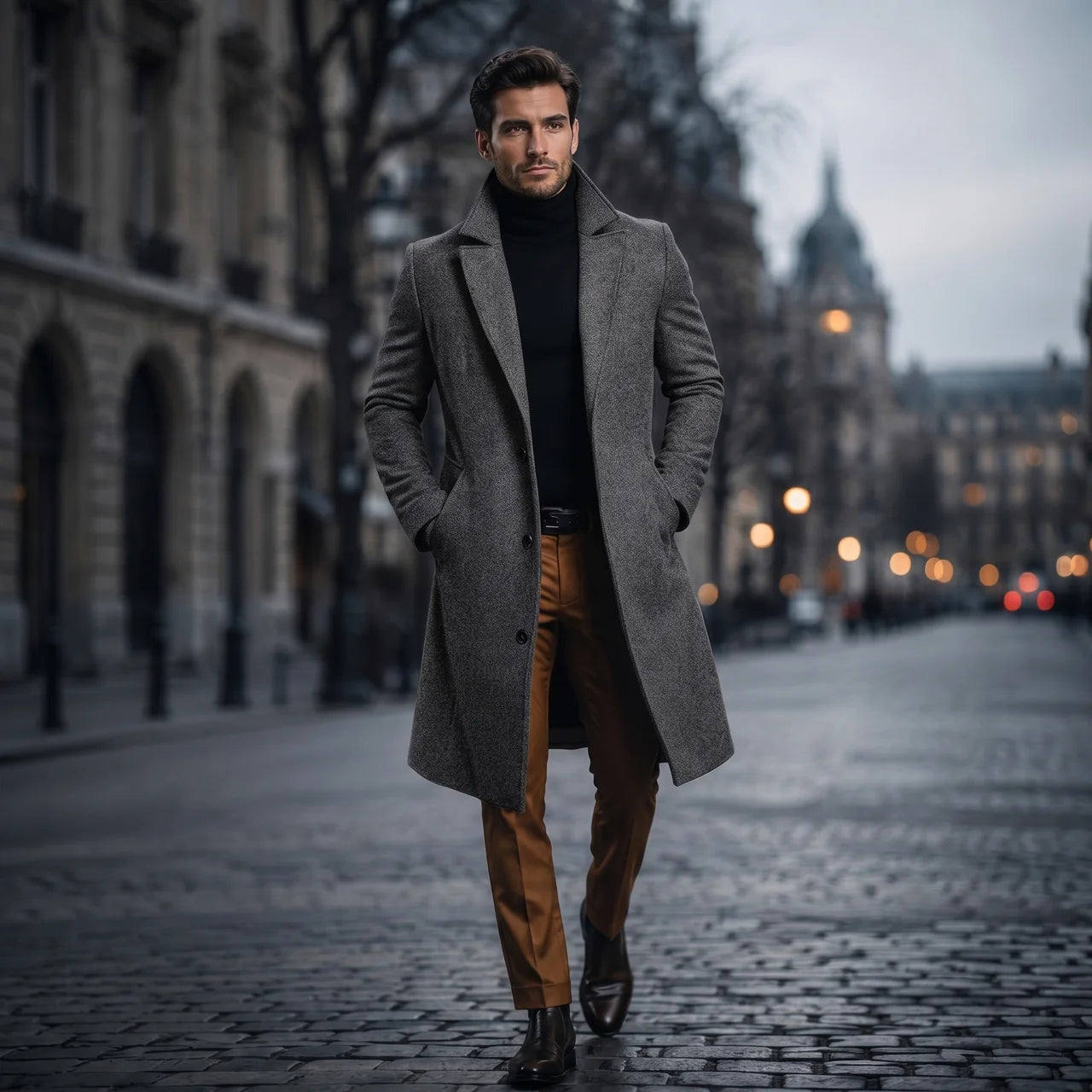 Men's Winter Coat Classic Structured Formal Casual Everyday Charcoal