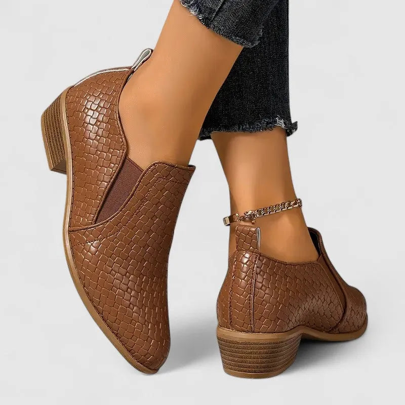 Women's Loafers Crocodile Print Block Heel Slip-On Smart Casual Shoes