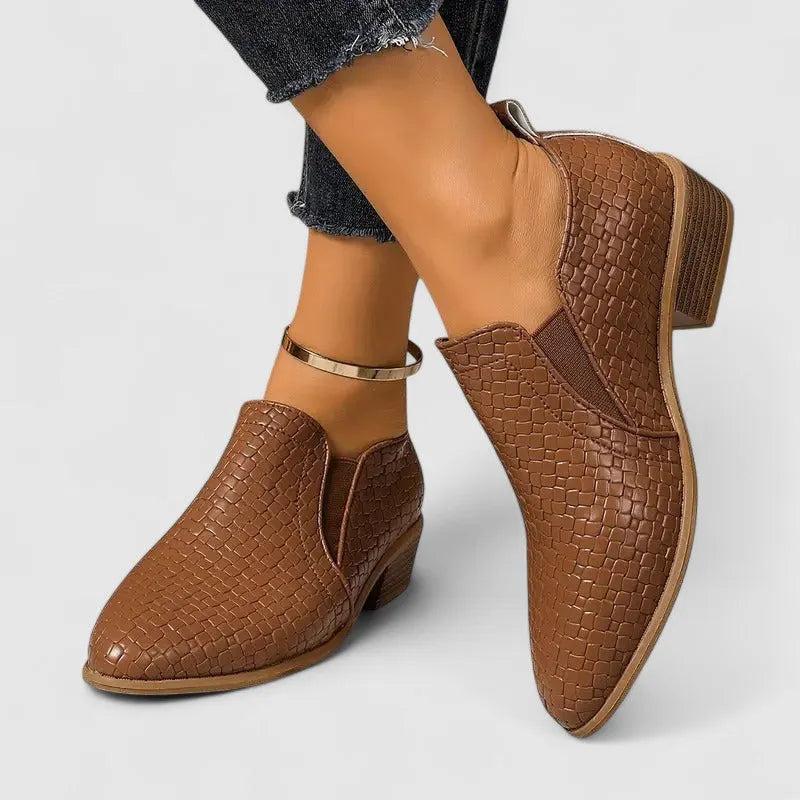 Women's Loafers Crocodile Print Block Heel Slip-On Smart Casual Shoes