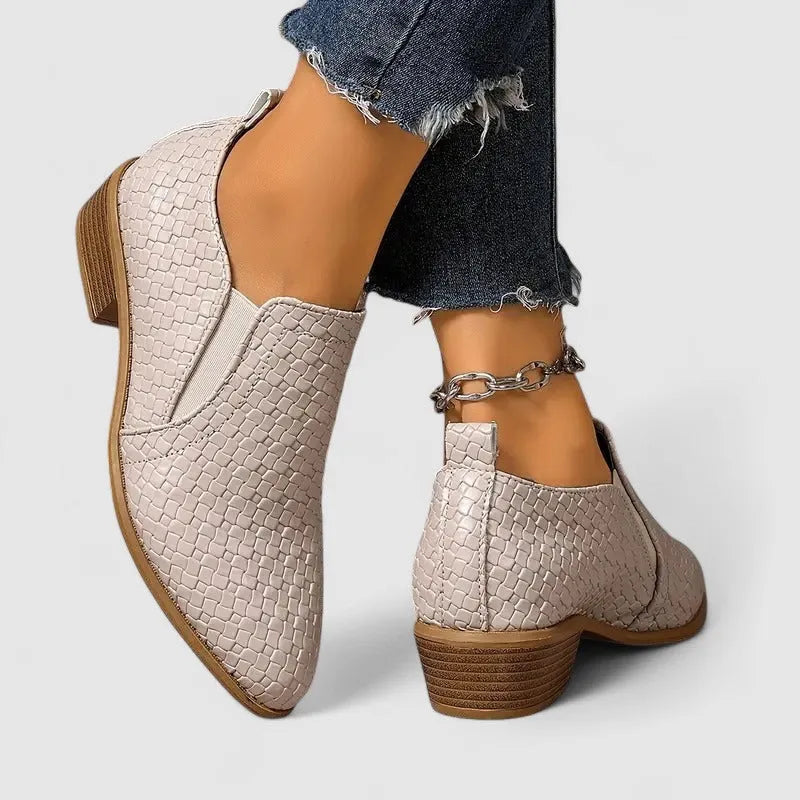 Women's Loafers Crocodile Print Block Heel Slip-On Smart Casual Shoes