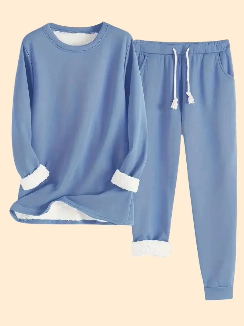 Women's Loungewear Set Oversized Crewneck Top Tapered Joggers Fleece Cuffs