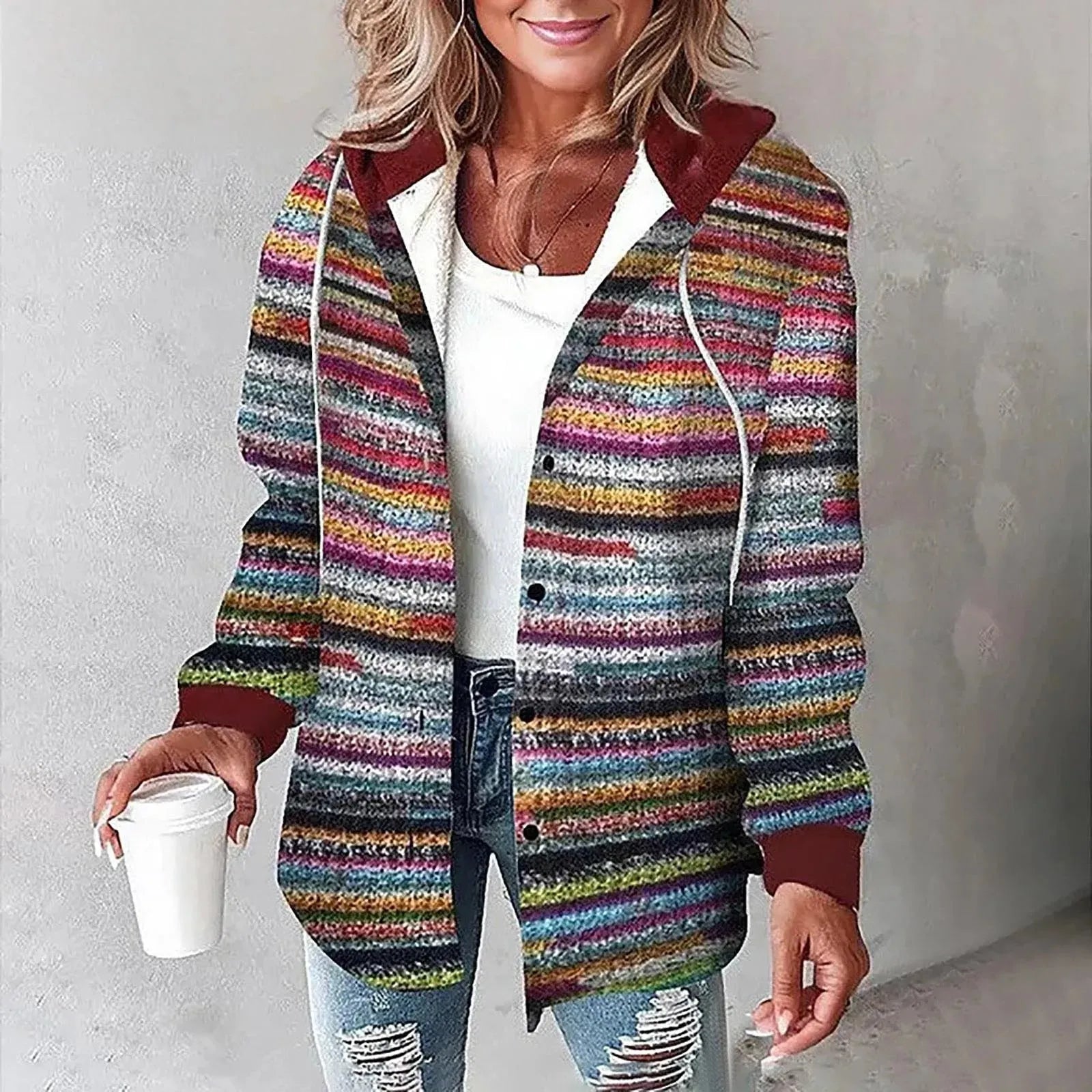 Women's Plaid Hoodie Jacket Casual Winter Warm Checkered