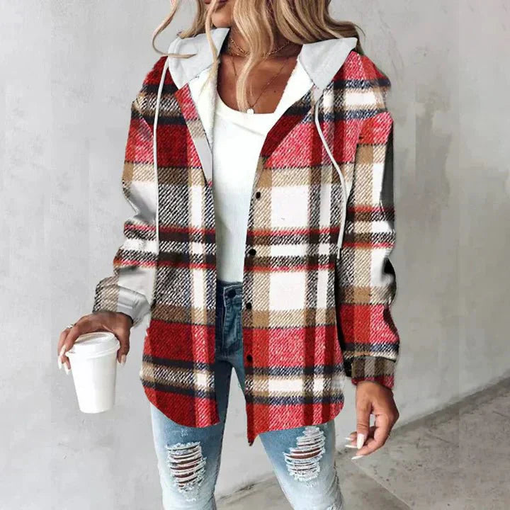 Women's Plaid Hoodie Jacket Casual Winter Warm Checkered