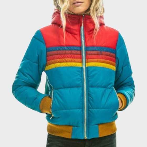 Waterproof Puffer Jacket Women Insulated Warm Colour Block All-Weather Winter Coat