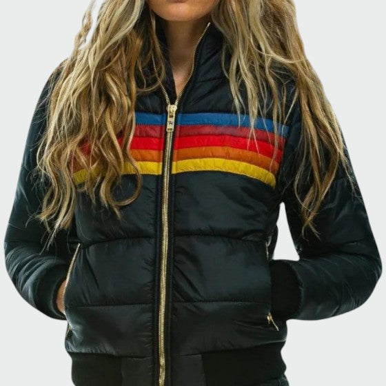 Waterproof Puffer Jacket Women Insulated Warm Colour Block All-Weather Winter Coat