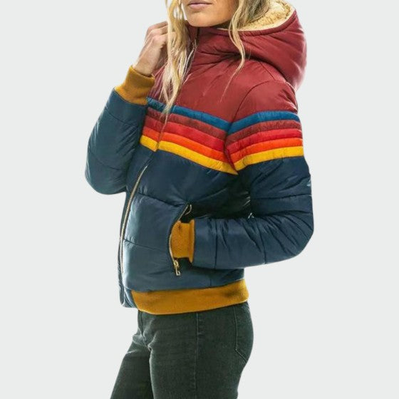 Waterproof Puffer Jacket Women Insulated Warm Colour Block All-Weather Winter Coat