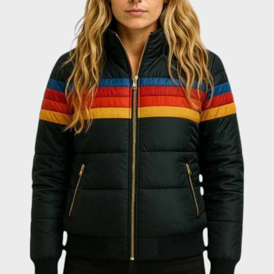 Waterproof Puffer Jacket Women Insulated Warm Colour Block All-Weather Winter Coat