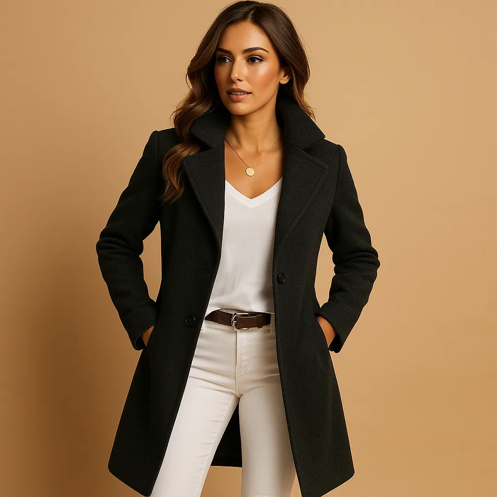 Women's Long Trench Coat with Buttons Tailored Overcoat Casual Formal