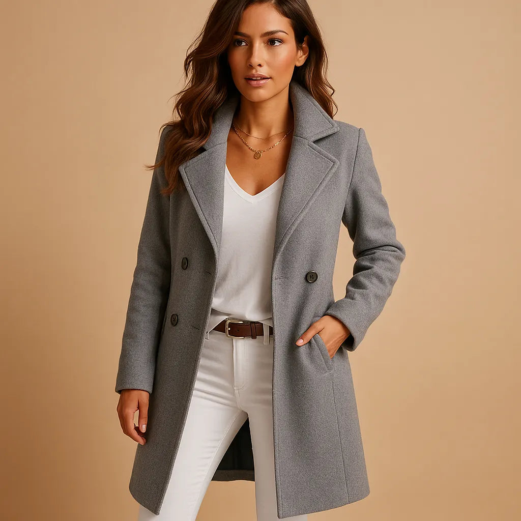 Women's Long Trench Coat with Buttons Tailored Overcoat Casual Formal