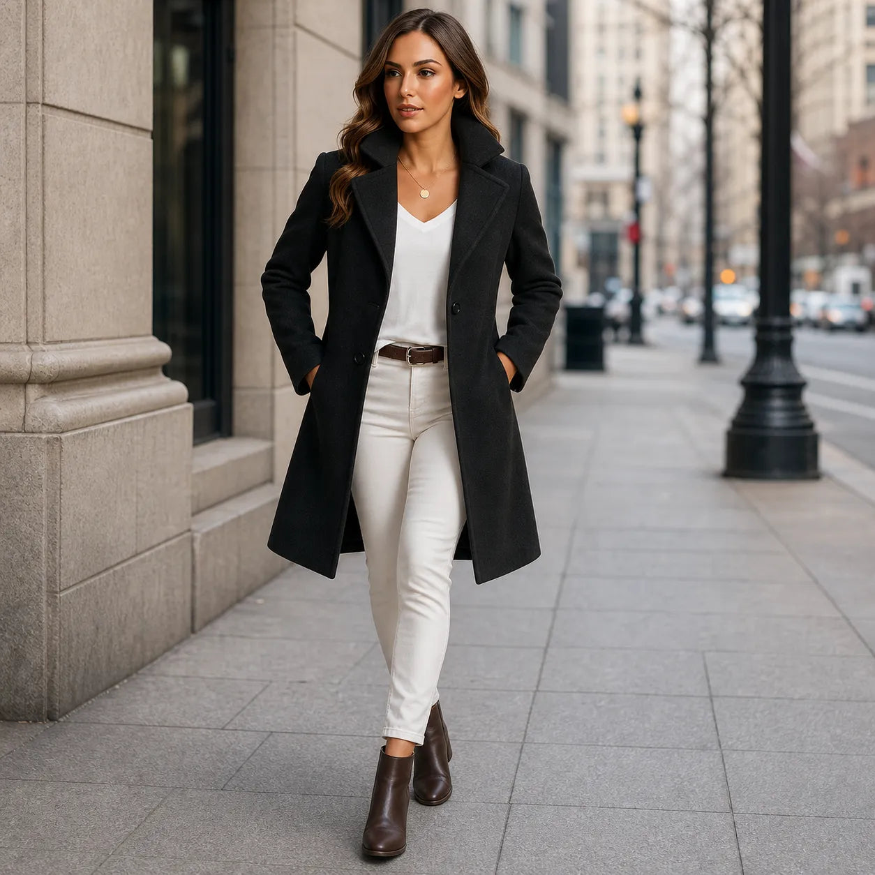 Black long tailored coat - lifestyle view