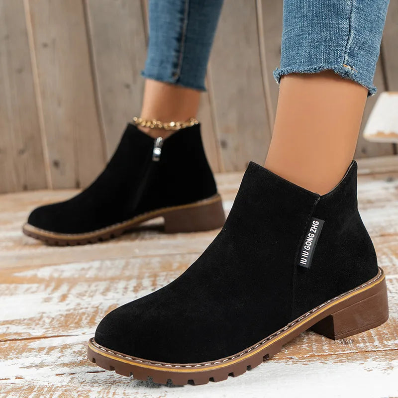 Women's Winter Boots Block Heel Side Zip Ankle Bootie Casual Everyday