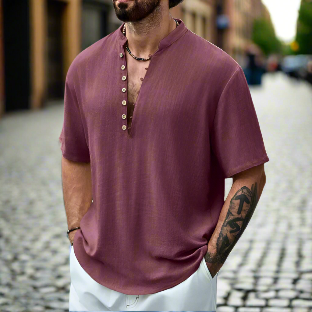 Ronan Blackwell men's henley shirt in Red