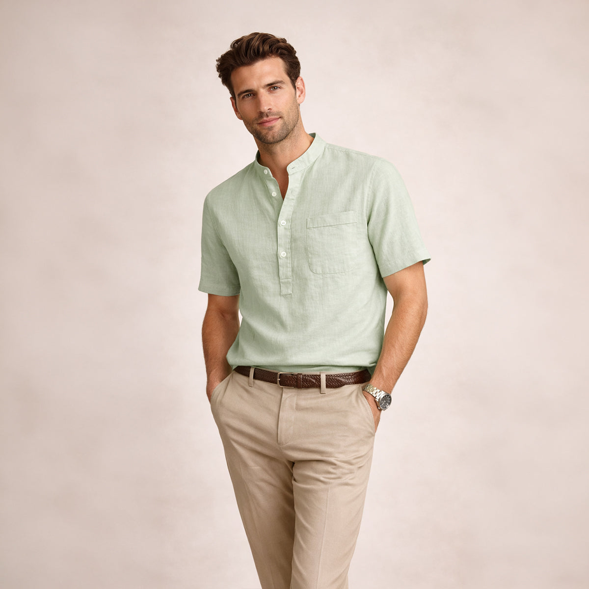 Men's Henley shirt with a button front