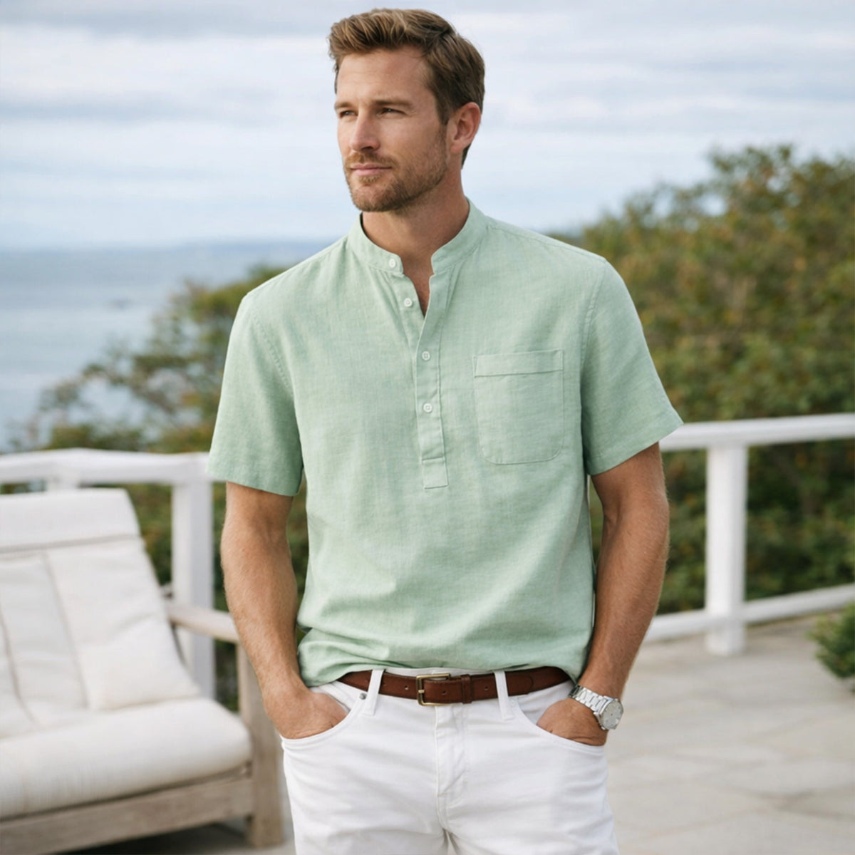 Men's Henley shirt with a button front