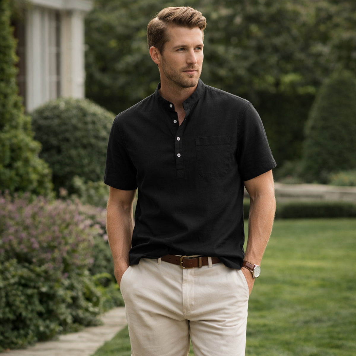 Men's Henley shirt with a button front
