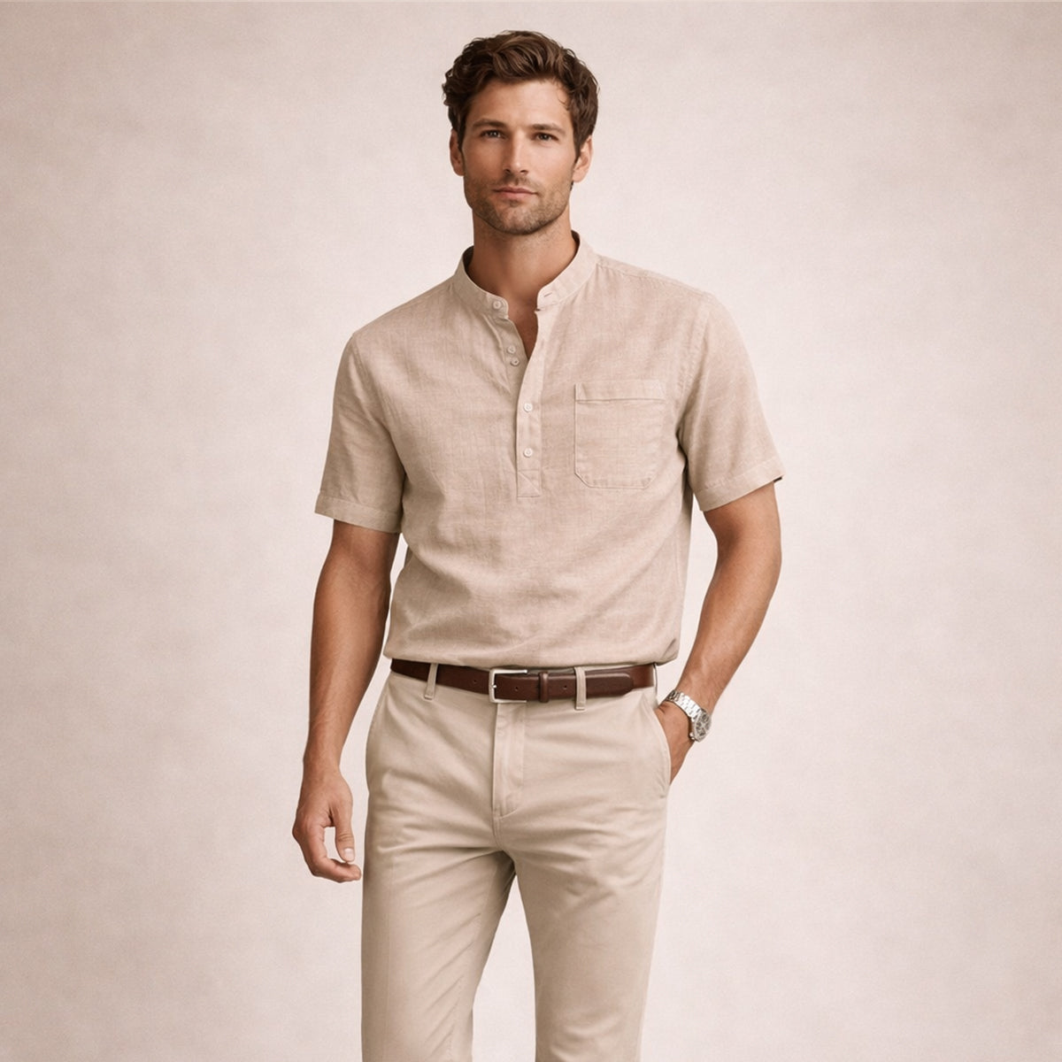 Men's Henley shirt with a button front