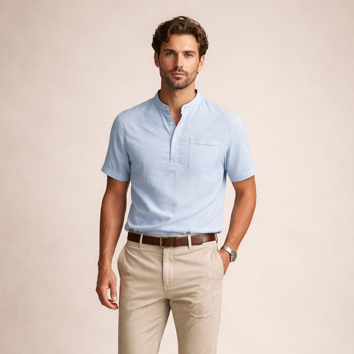 Men's Henley shirt with a button front
