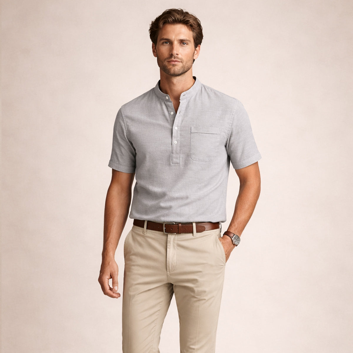 Men's Henley shirt with a button front