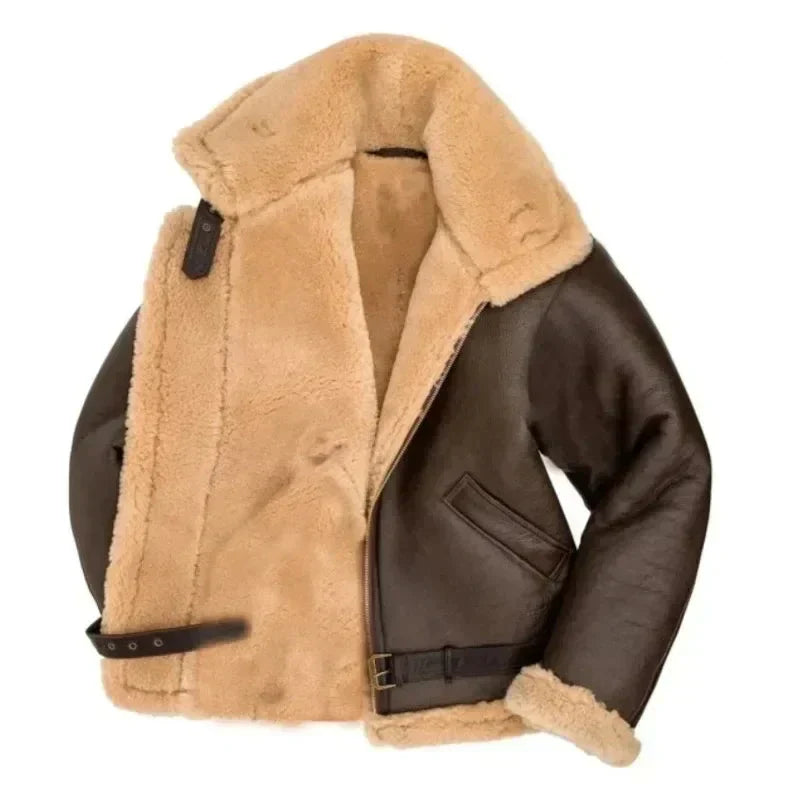 Men's Leather Aviator Jacket Classic Winter Warm Sherpa Lining Outdoor