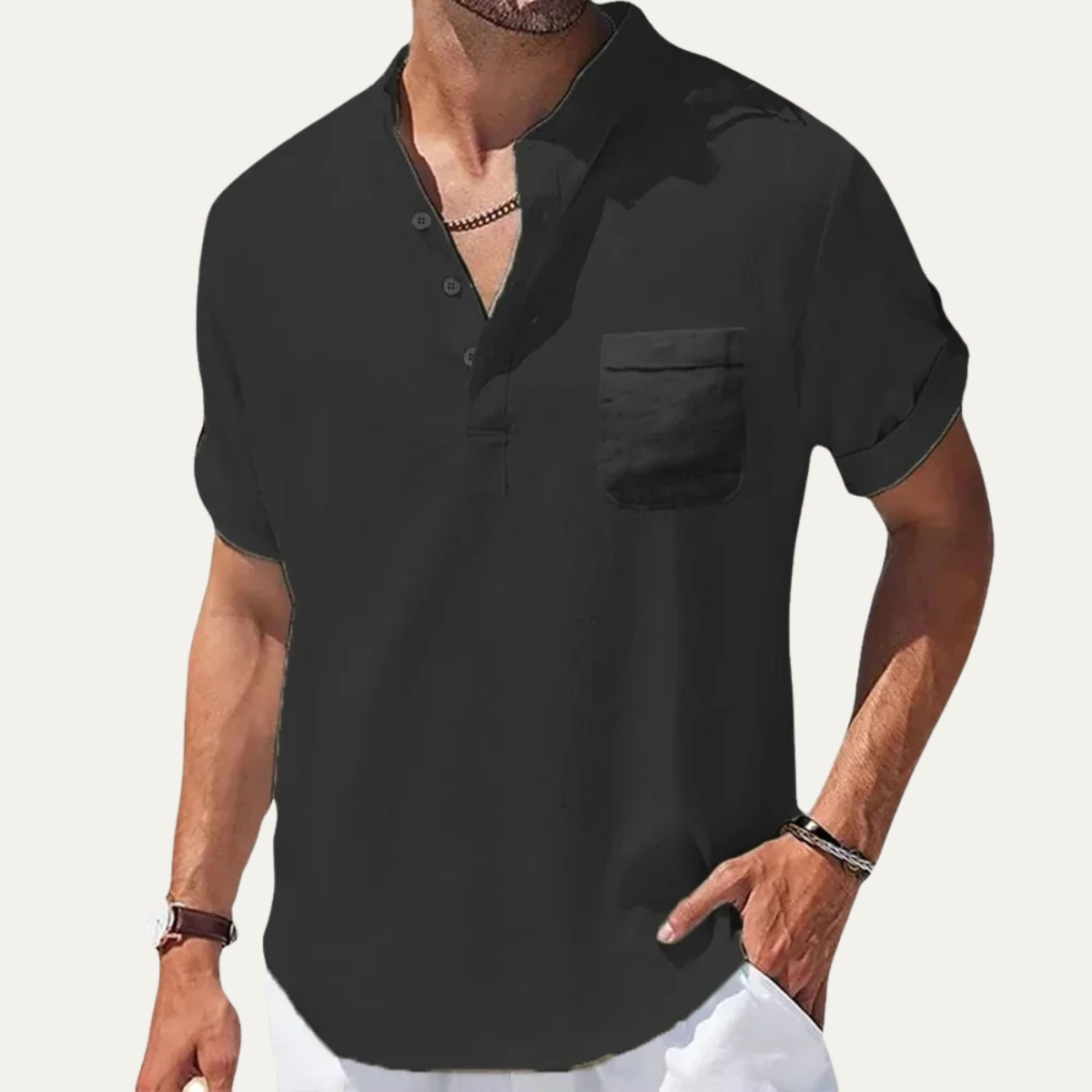 Men's Henley shirt with a button front