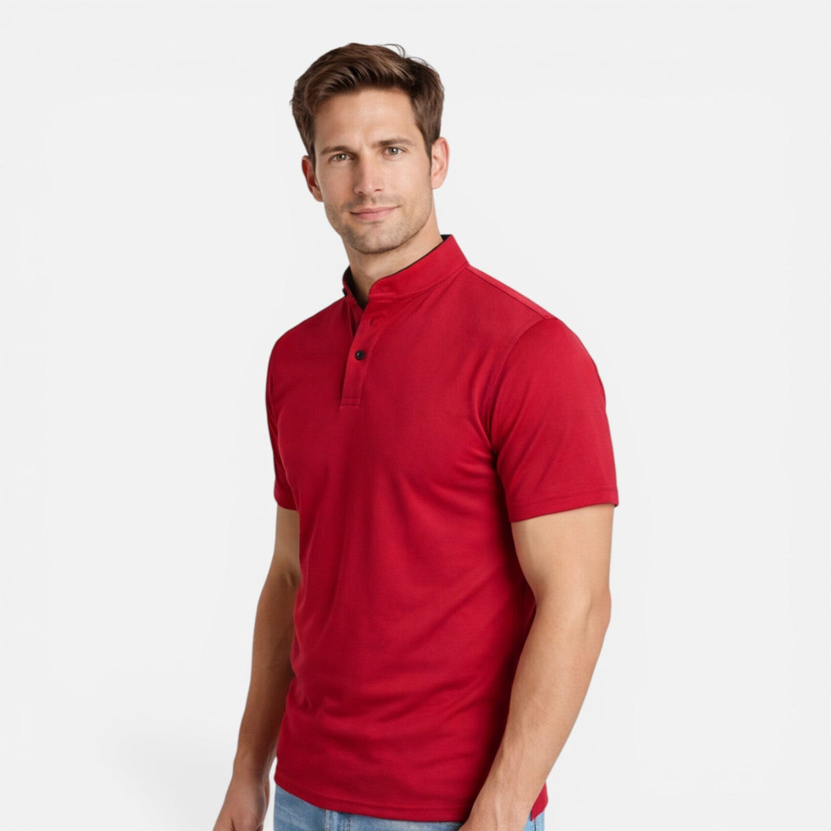Men's short-sleeve Henley shirt with a button front
