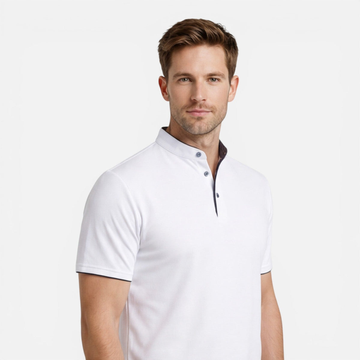 Men's short-sleeve Henley shirt with a button front
