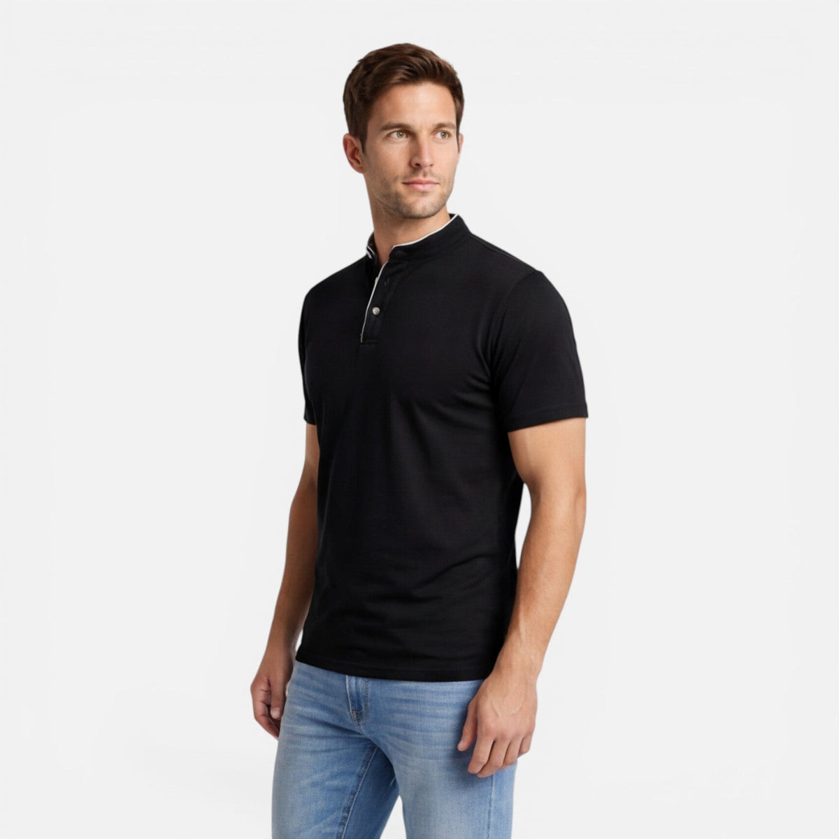 Men's short-sleeve Henley shirt with a button front