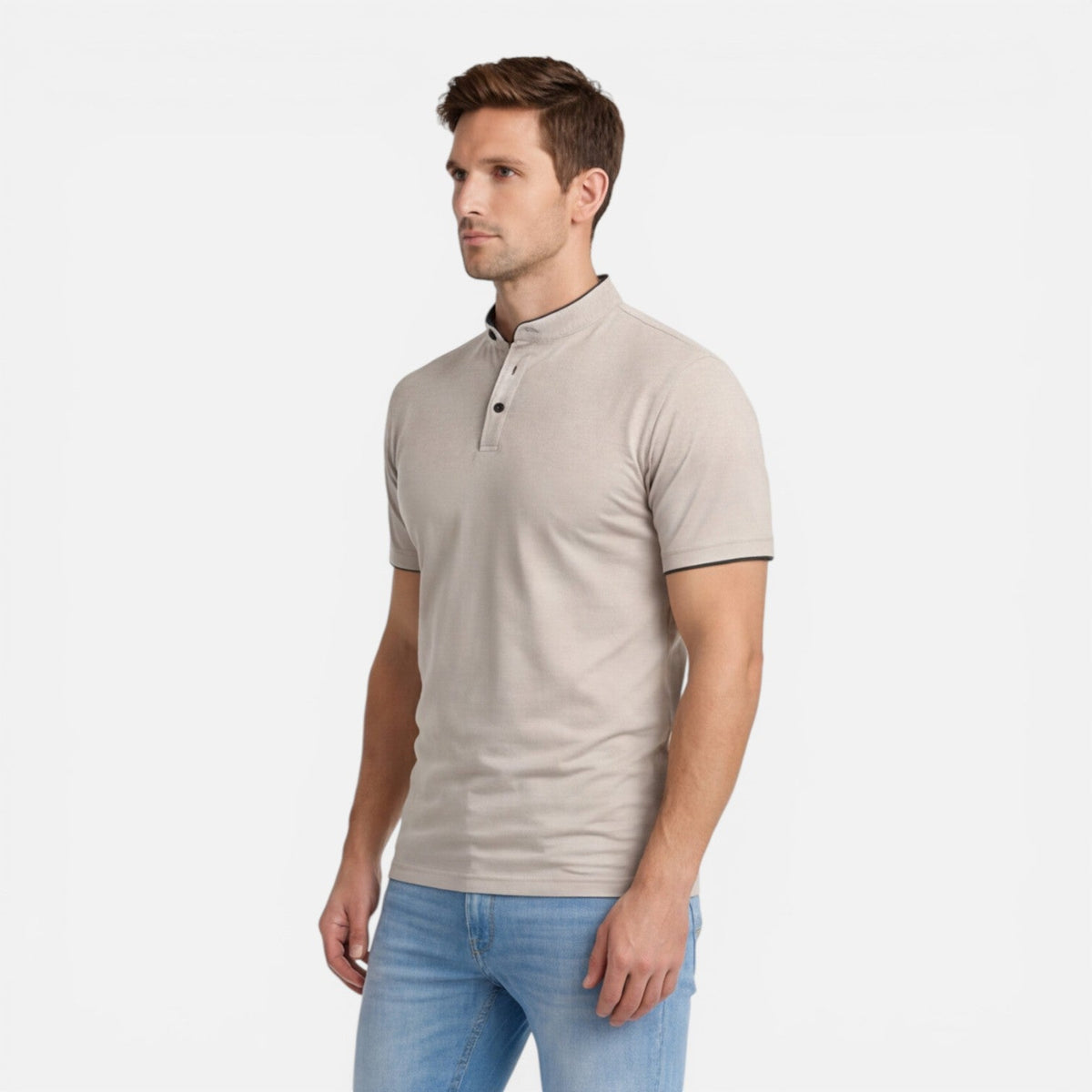 Men's short-sleeve Henley shirt with a button front