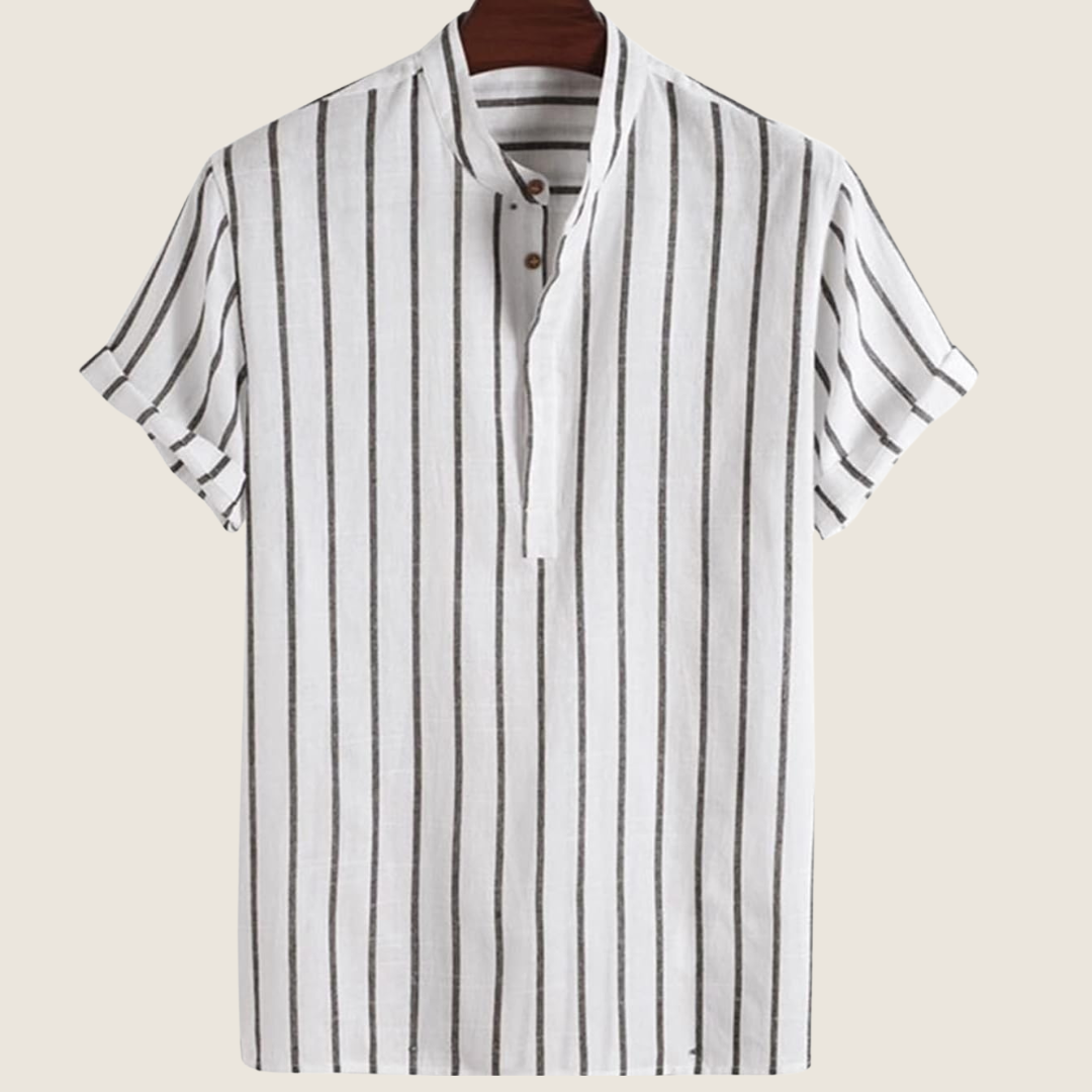 Men's Henley short-sleeve shirt with a band collar