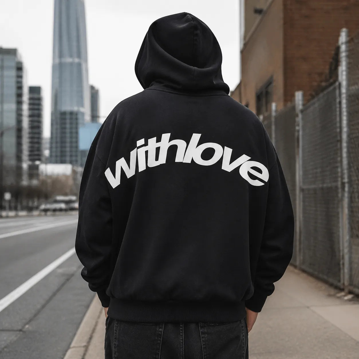 Black printed hoodie - urban lifestyle view