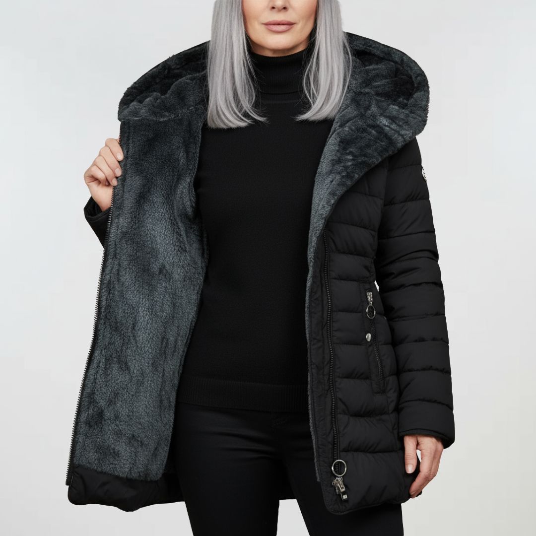 Waterproof Winter Coat Women's Longline Warm Hooded Jacket for Cold Wet Days