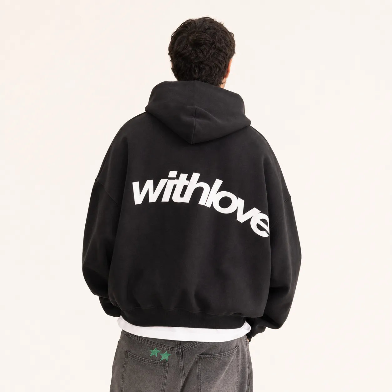 Black relaxed fit hoodie - back studio view