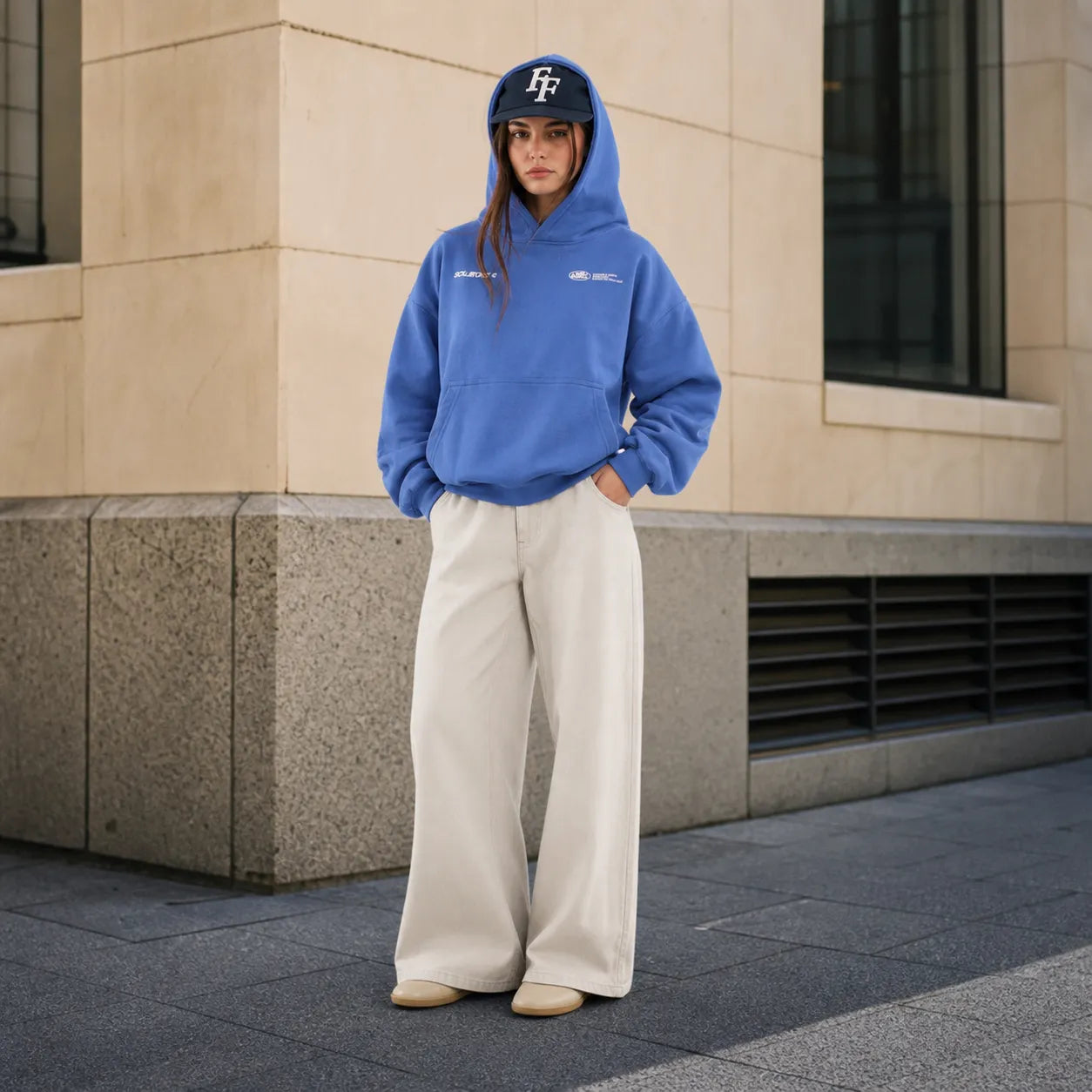 Blue relaxed fit hoodie - lifestyle view