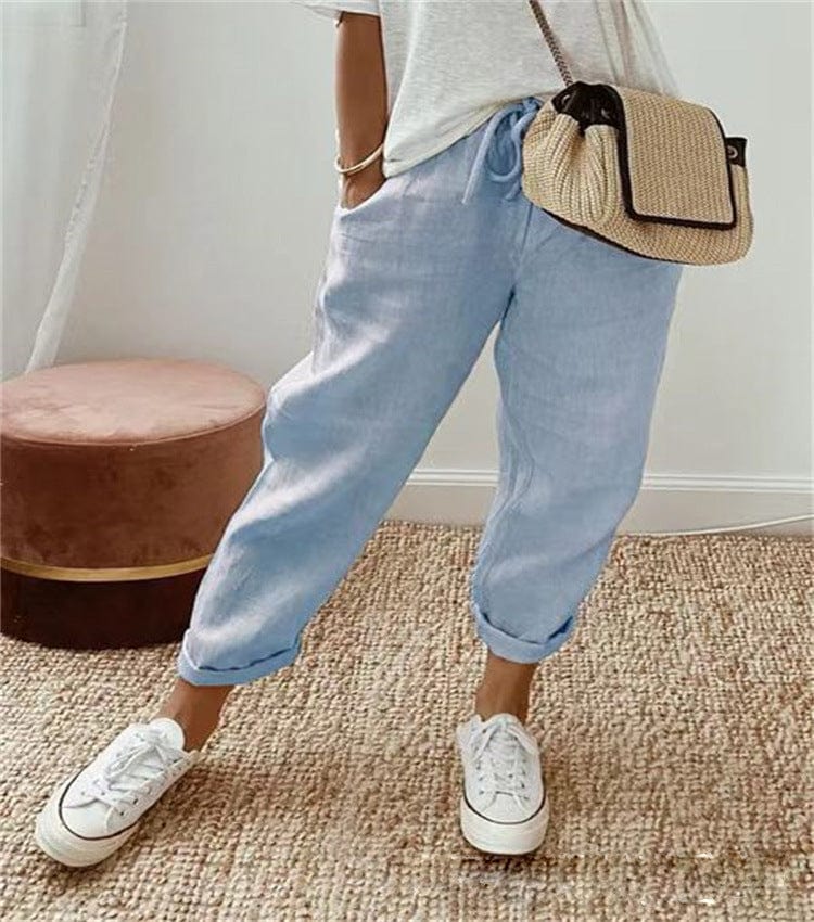 Zoé women's linen trousers in Light blue