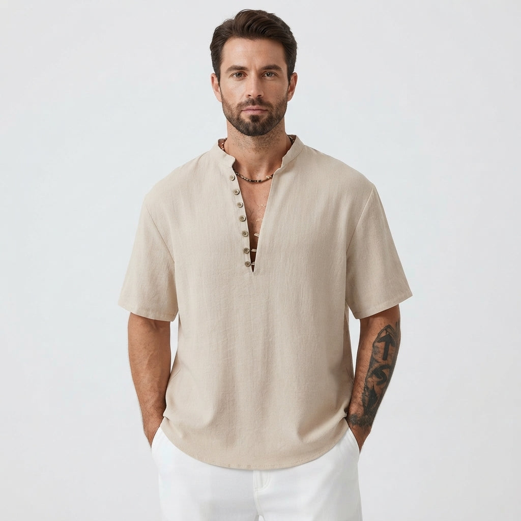 Ronan Blackwell men's henley shirt in Beige