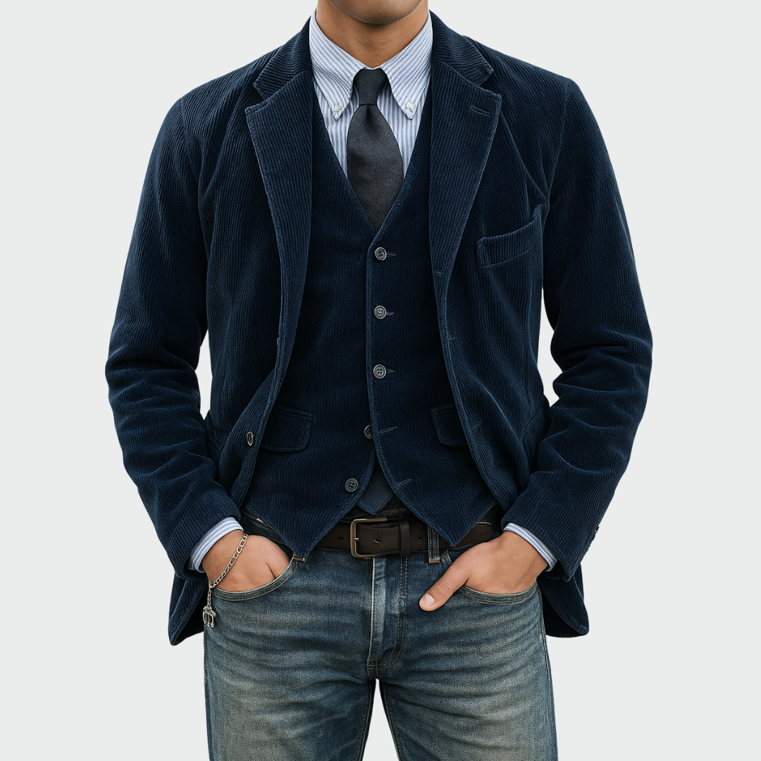 Men's Blazer and Vest Set Tailored Two-Piece Formal Suit Jacket Elegant Smart Casual