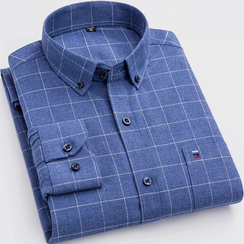 Men's Plaid Button-Down Shirt Slim Fit Long-Sleeve Smart Casual