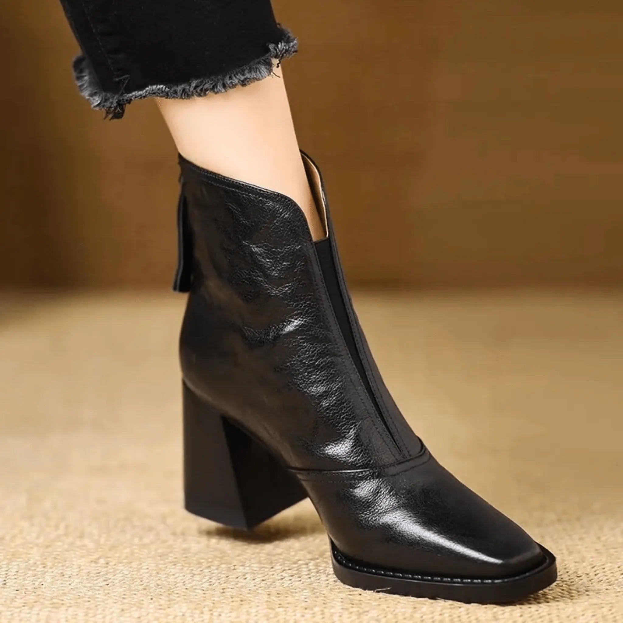 Women's Leather Ankle Boots Jessica Elegant Black Brown Block Heel