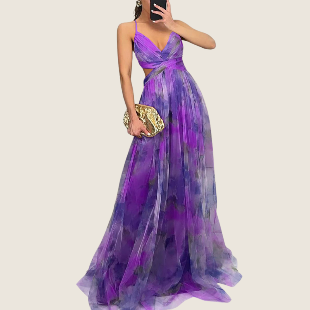 Women's A-line maxi dress with a V-neckline