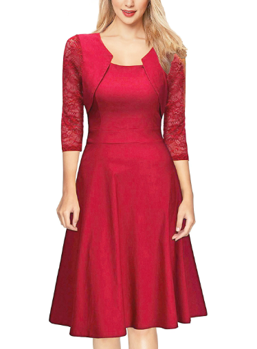 Women's A-line midi dress with a round neckline