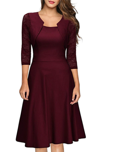 Women's A-line midi dress with a round neckline