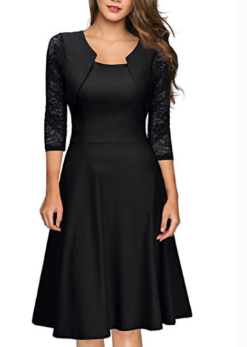 Women's A-line midi dress with a round neckline