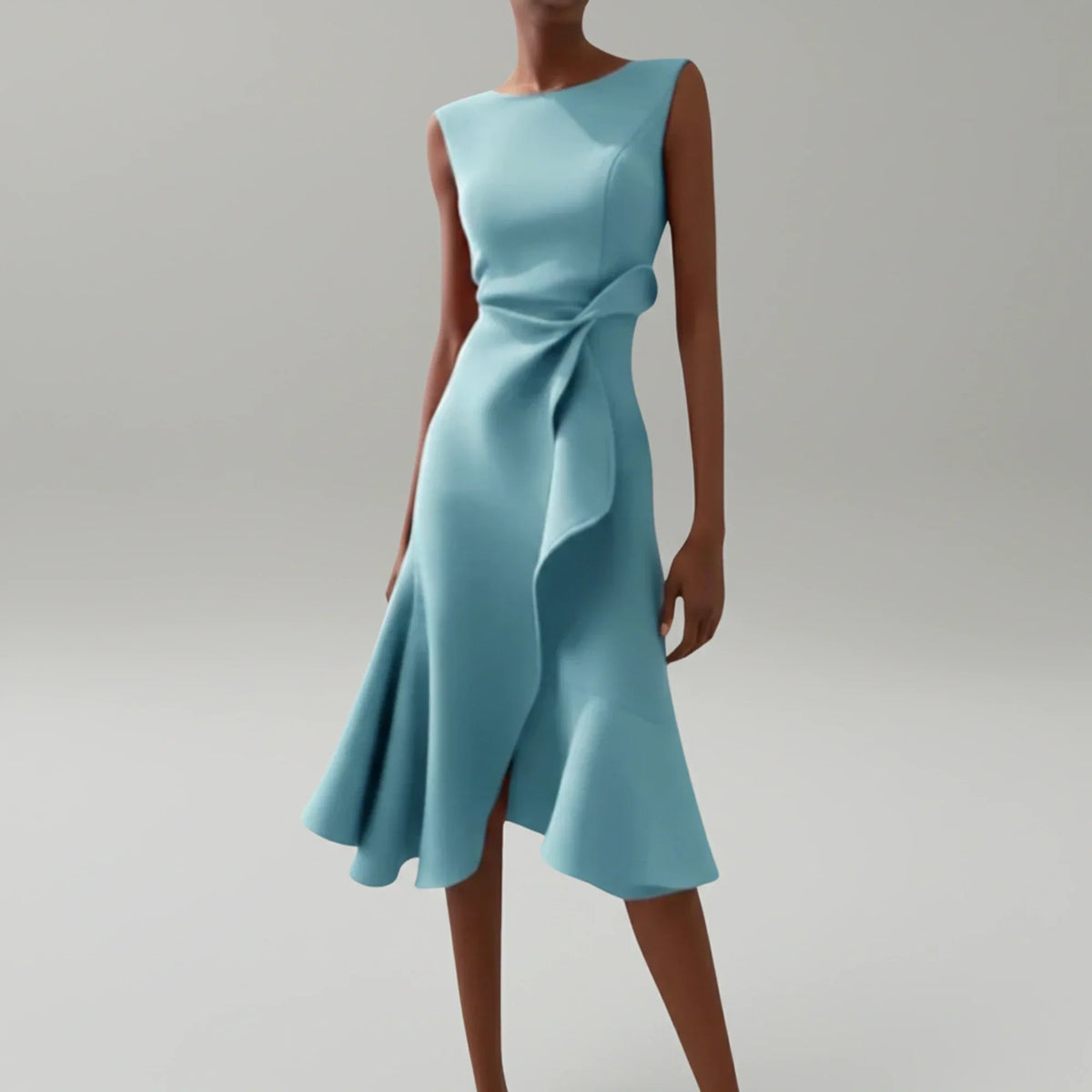 Women's A-line midi dress with ruffle detail