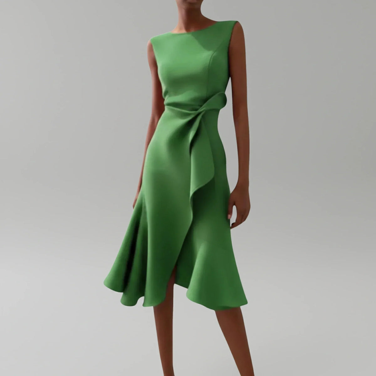 Women's A-line midi dress with ruffle detail