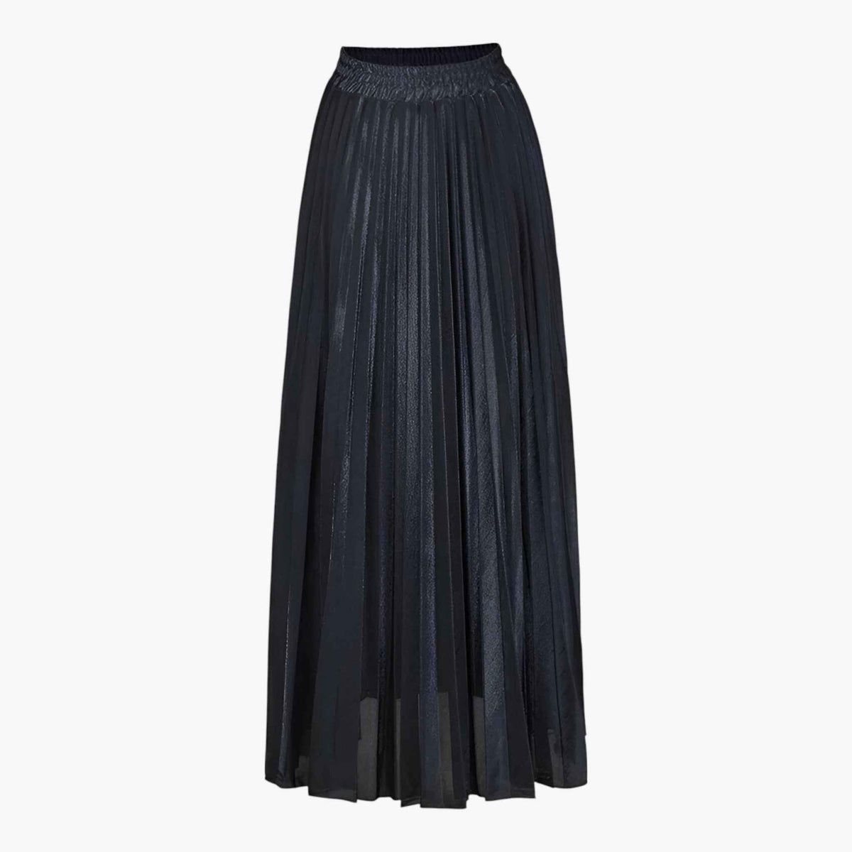 Women's Black Pleated Skirt with a Wide Gathered Waistband and Sheer Hemline-1