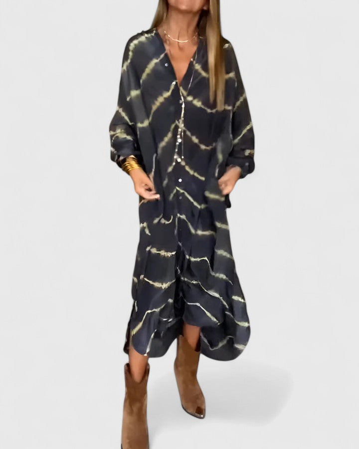 Maxi striped dress with a V-neckline