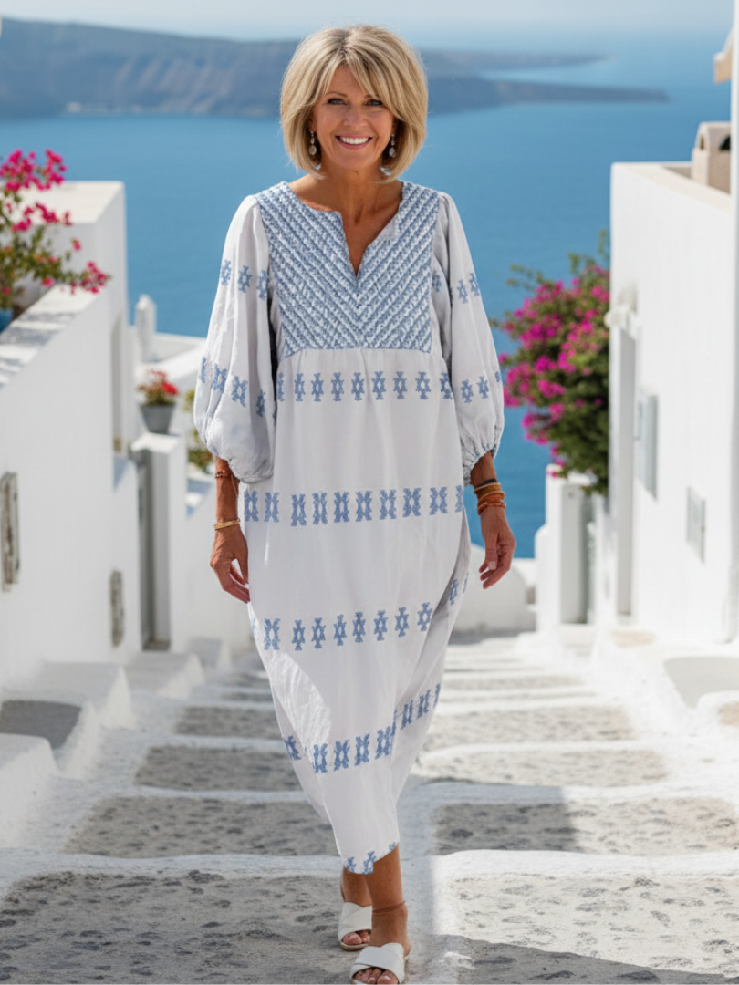 Maxi long-sleeve dress with a V-neckline