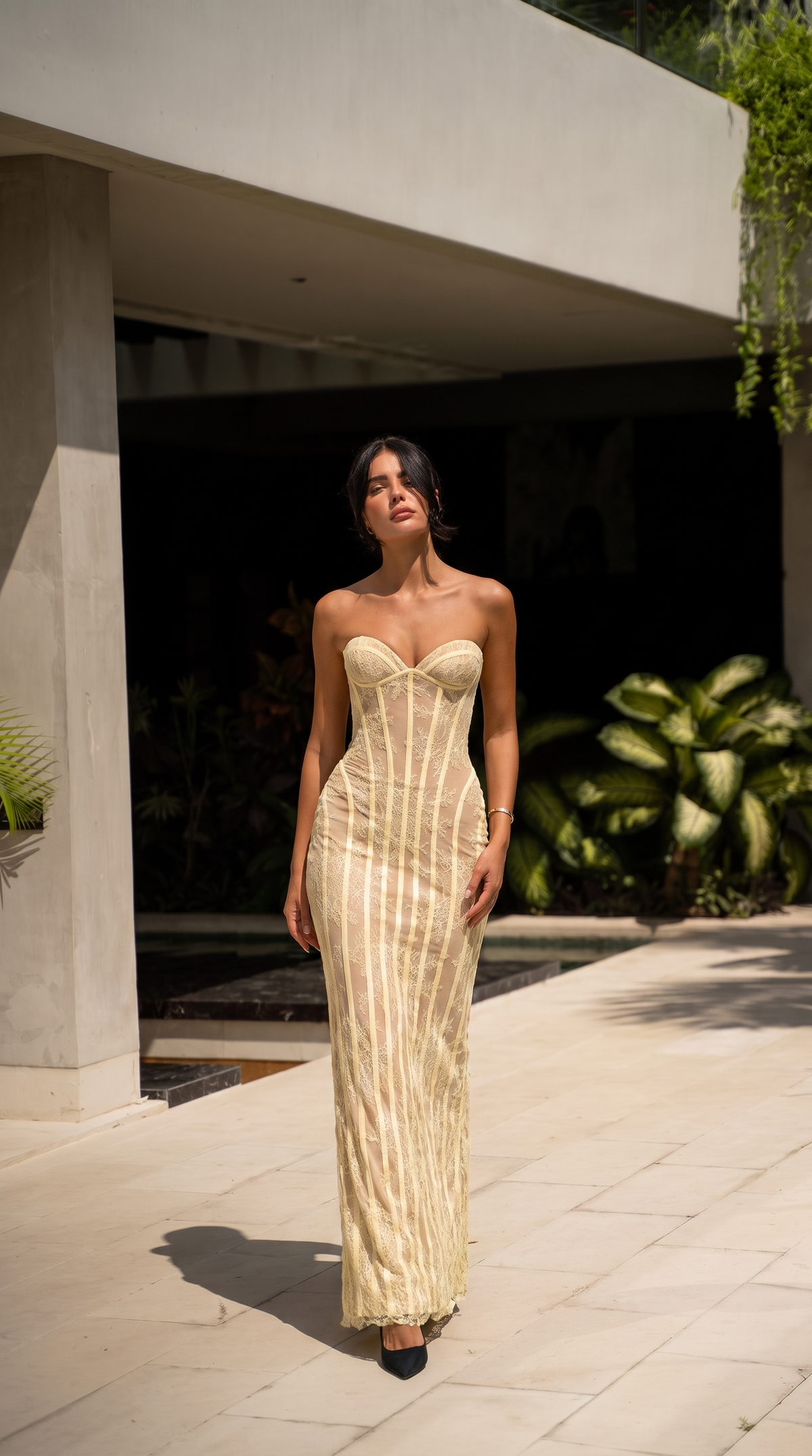 Maxi strapless column dress