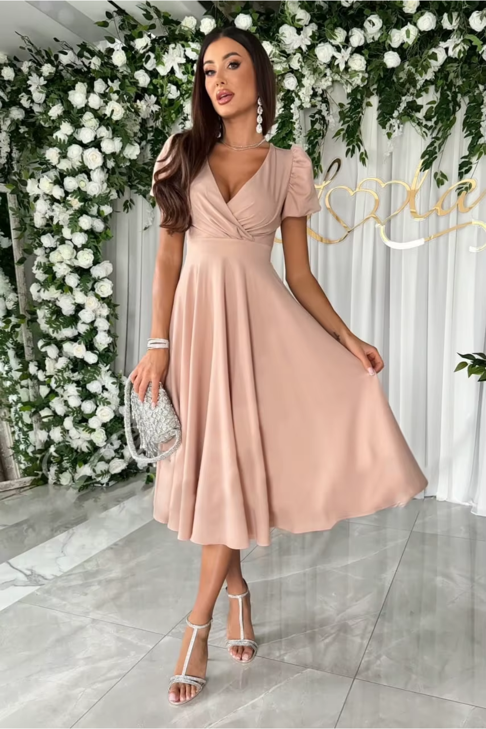 Women's midi dress with a V-neckline